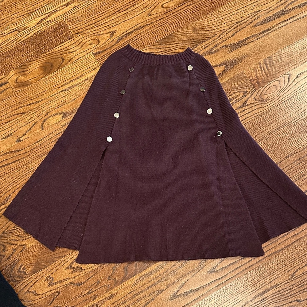 Elegant Burgundy Poncho With Gold Accent Buttons- One Size Fits All!